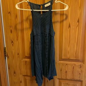 Navy tank top, lace, M